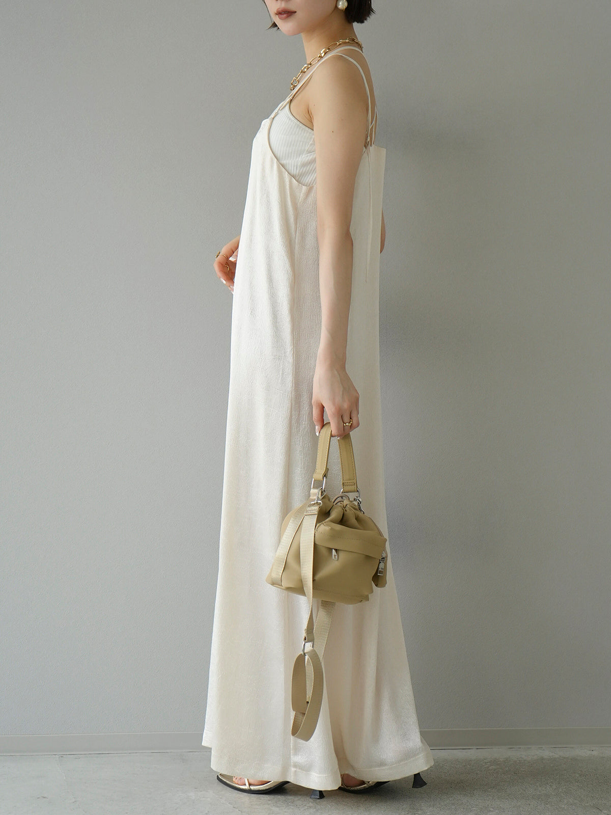 予約]ワッシャーサテンキャミワンピース/アイボリー – Lumier