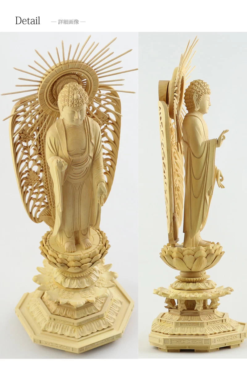 本柘植仏像 上彫り 八角台座 西立弥陀【浄土真宗本願寺派】 | 本尊・脇