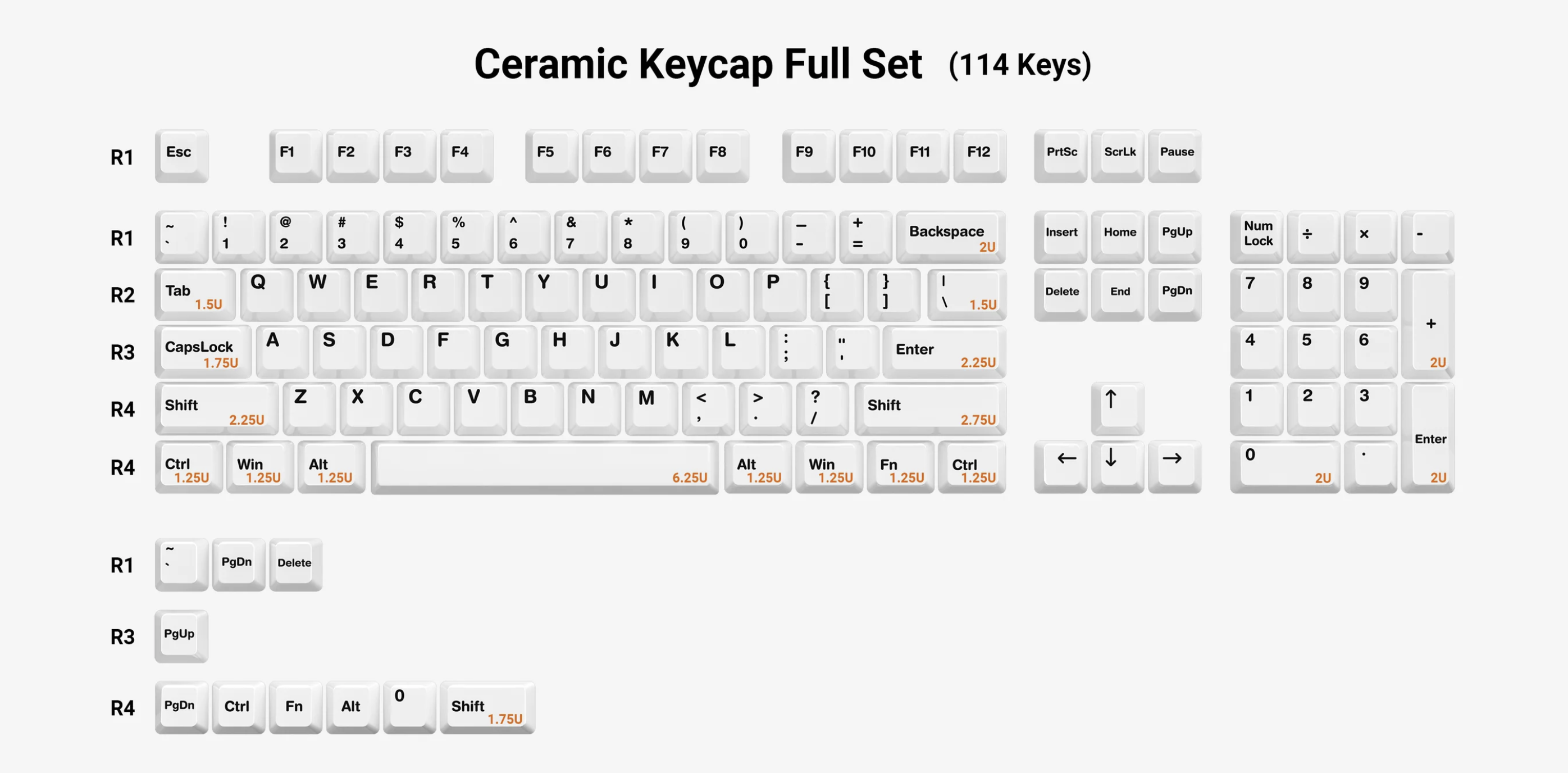 Cerakey Ceramic Keycap Full Set V2 - White | Durable & Smooth