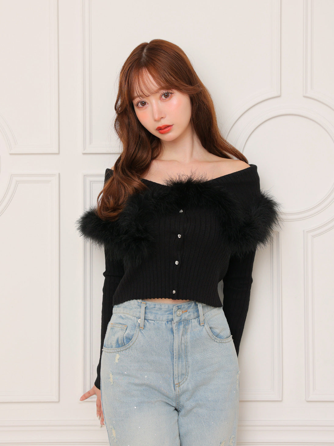 Off shoulder feather knit(eme10787) – M me eme