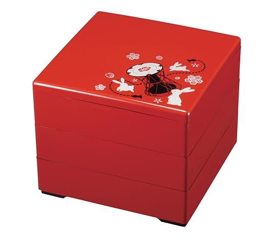 美品 うさぎ三段重箱 金彩 漆塗り＊えり善風呂敷付き 美品 うさぎ三段