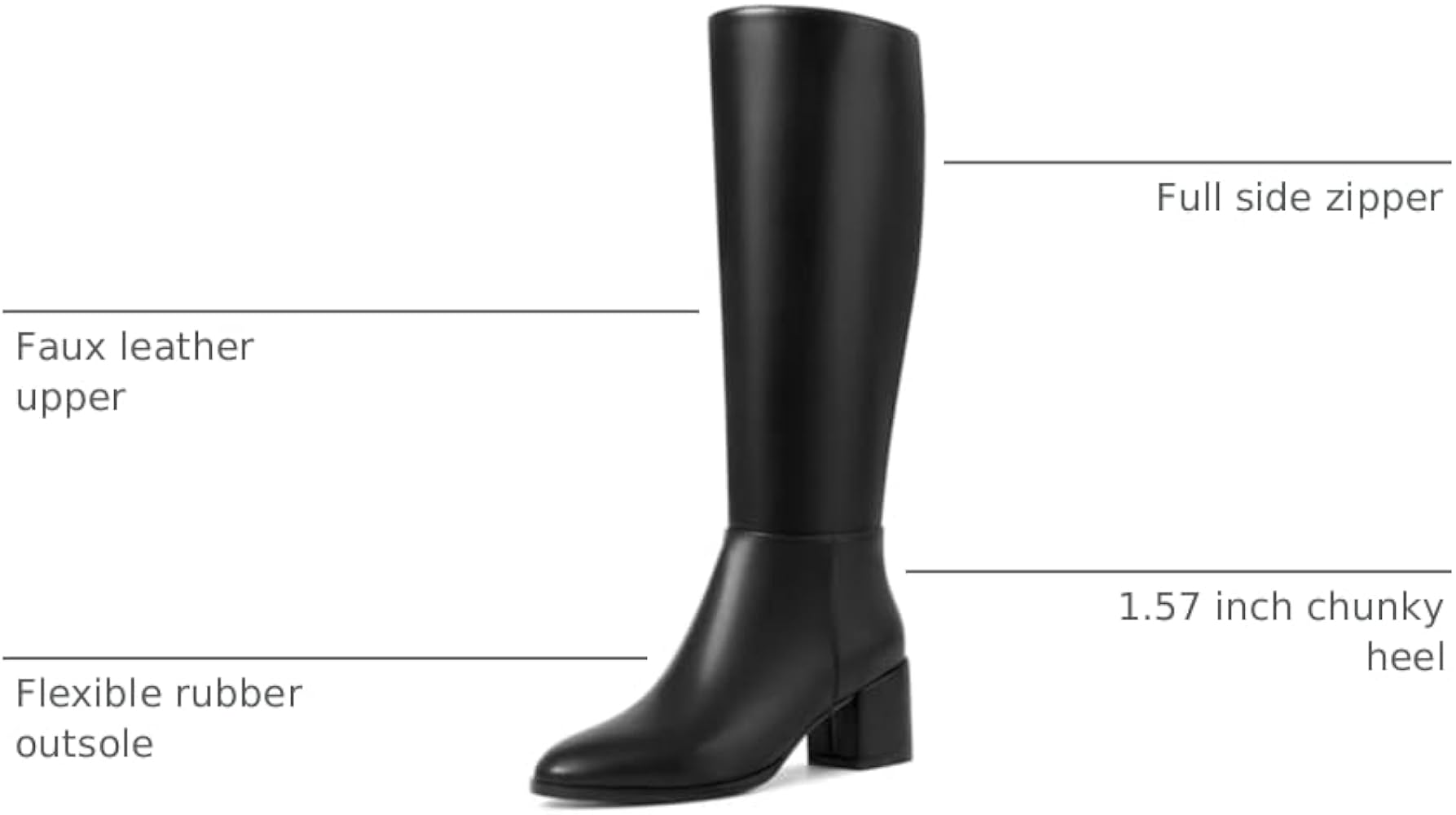 Amazon.com | Black Knee High Boots Women Chunky Heel Round Toe