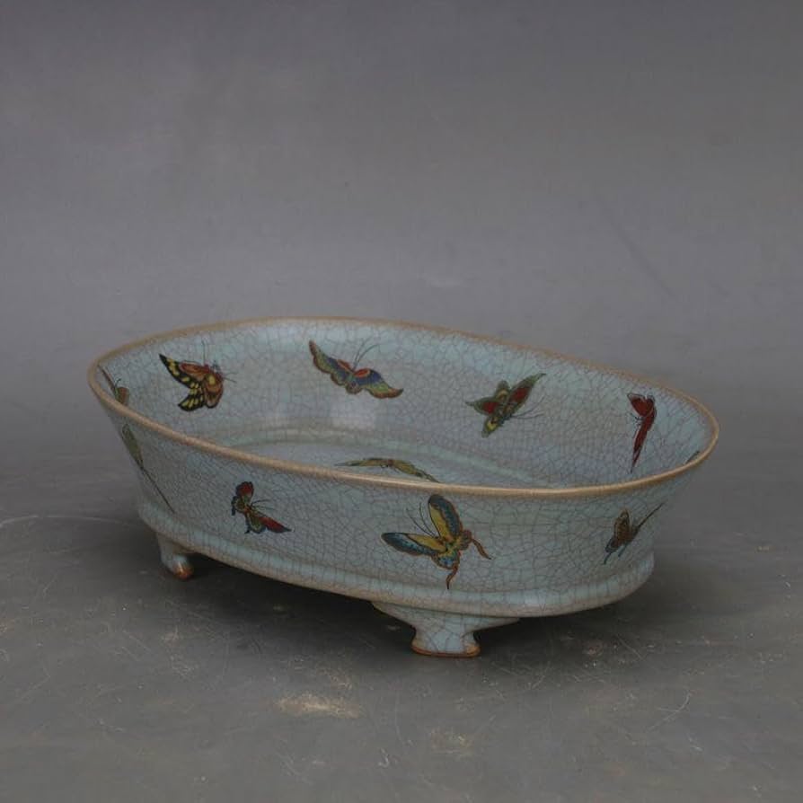 Amazon.co.jp: 宋汝窯 天青釉蝶紋 四足水仙盆 景徳鎮 陶磁器 装飾品