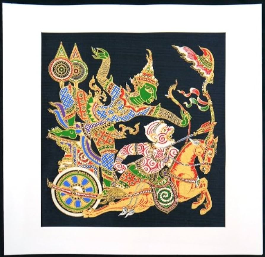 Amazon.co.jp: タイ民族絵画 布絵 シルク黒地 シルク絵画 : ホーム