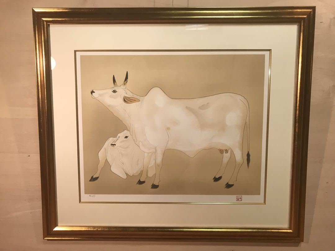 イヴ・ブライエ リトグラフ 牛達の村 最新ホビー・楽器・アート - イヴ