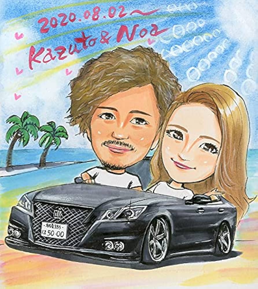 Amazon | 似顔絵 お2人と車 バイク カー イラスト 写真から描く 額入り