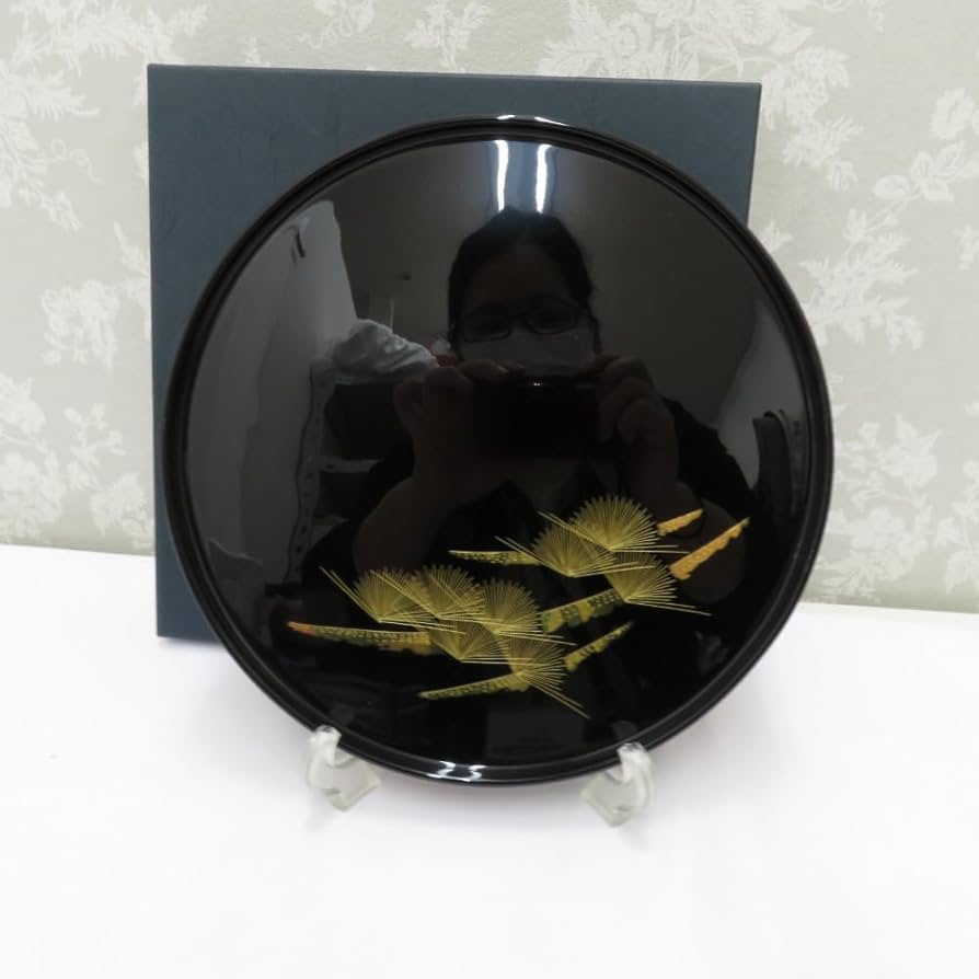 Amazon.co.jp: 前古孝人 輪島塗 丸盆 平盆 お盆 漆器 黒 能登輪島 沈金