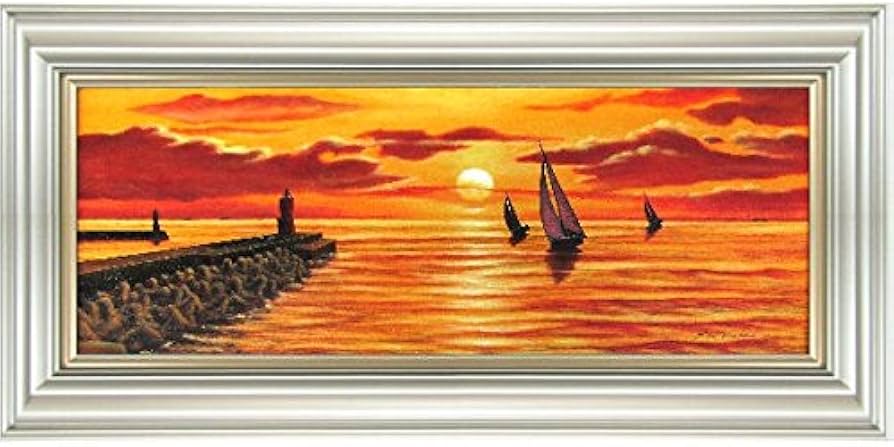 絵画帆船海夕陽