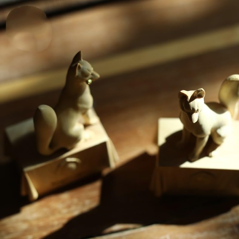 Amazon｜狐 一対 木製 きつね 稲荷大明神 お稲荷さん お稲荷様 稲荷神