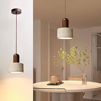 Wabi Sabi Pendant Light Modern Solid Wood & Travertine Lampshade
