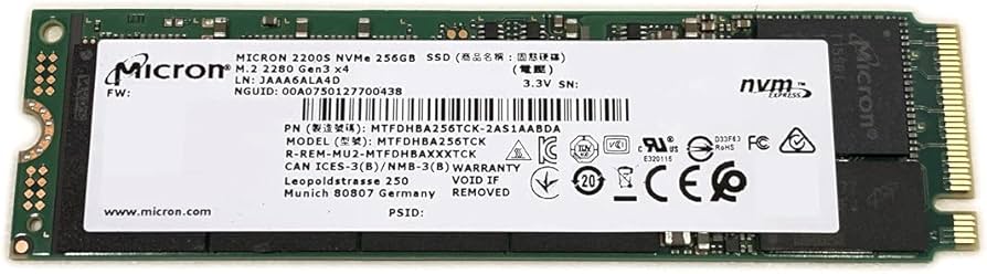 Amazon.com: Micron SSD 256GB 2200S M.2 2280 80mm NVMe PCIe Gen3 x4