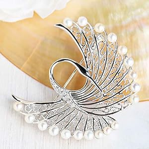 Amazon | ［ルコリエ］ 淡水真珠 ベビーパール 鶴 ブローチ | ブローチ