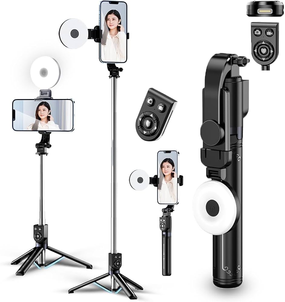 Amazon | 自撮り棒 スマホスタンド 三脚 LEDライト リモコン両方を充電