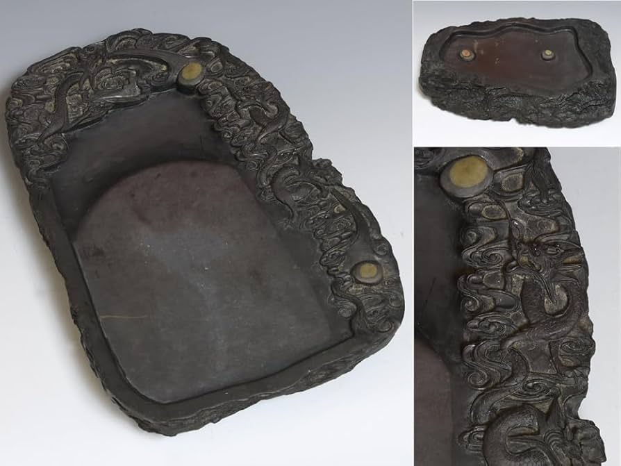 Amazon.co.jp: 中国美術 端渓硯 くよくがん 三匹の龍の見事な雲龍彫 眼