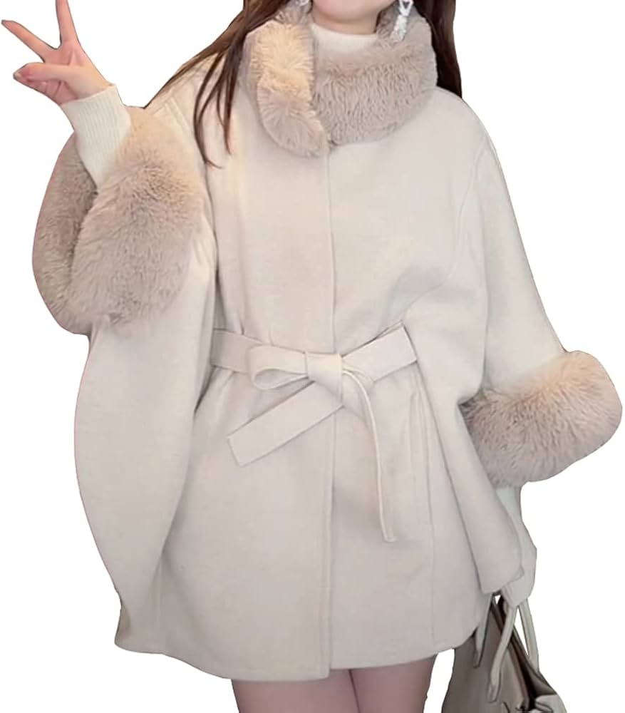 Amazon | [Lomohanaga] ケープコート レディース 冬 ファーケープ