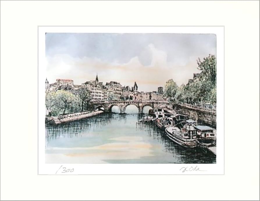 Amazon｜織田義郎 パリ風景III マット エッチング＋手彩色 版画 銅版画