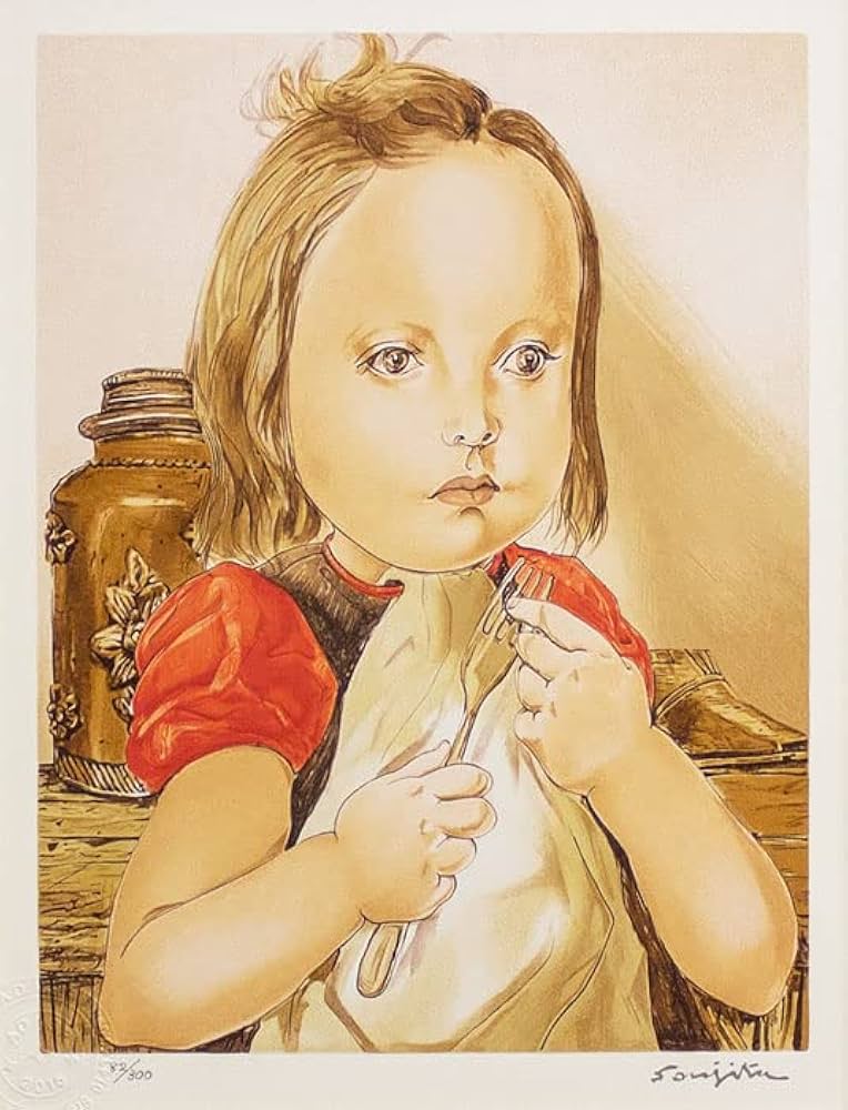 Amazon.co.jp: 藤田嗣治『フォークを持つ少女』シルクスクリーン版画