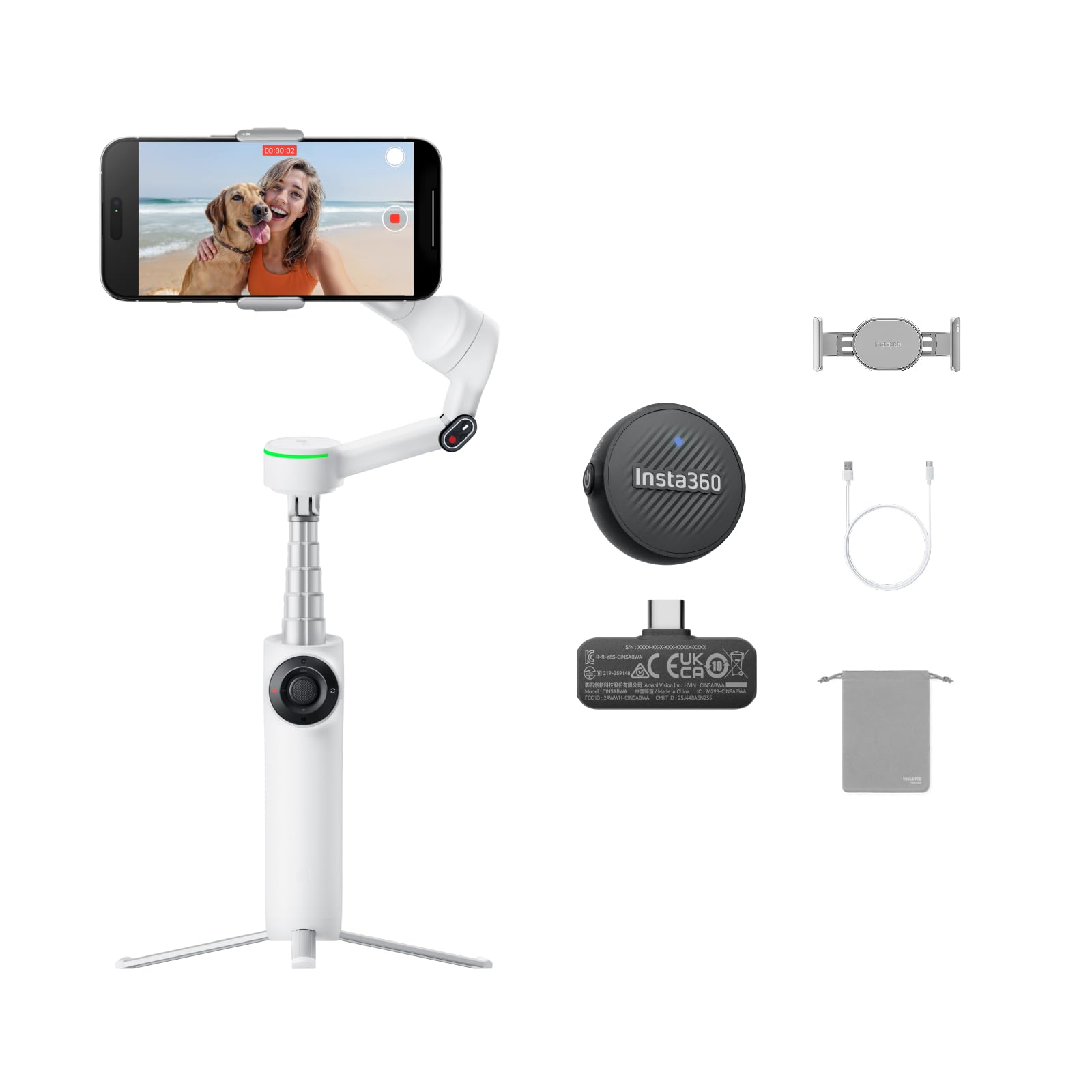 Amazon.com: Insta360 Flow 2 Pro Mic Bundle White - Foldable AI