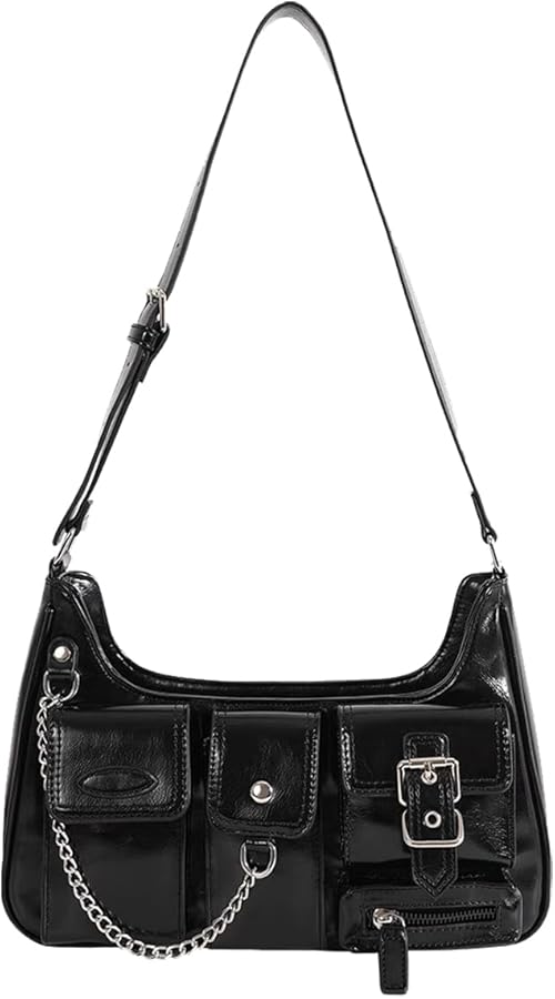 Sunwel Fashion Y2k Black Purse Goth Multi-Pockets Shoulder Bag