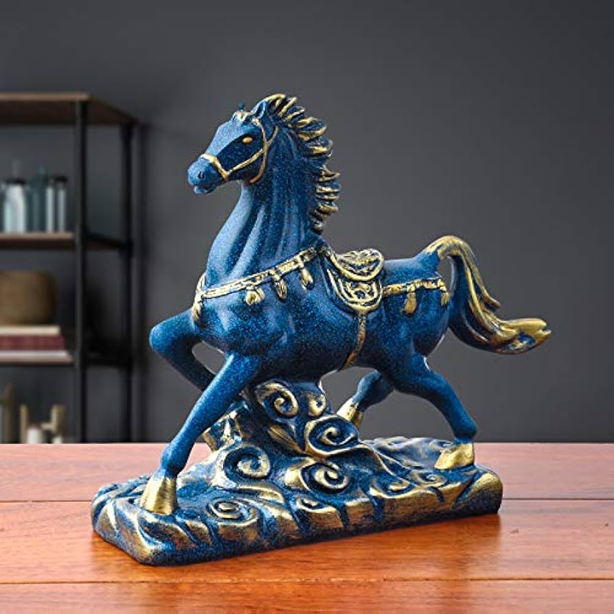 Amazon.co.jp: 馬彫像オフィス装飾青馬彫像装飾彫像樹脂コレクション