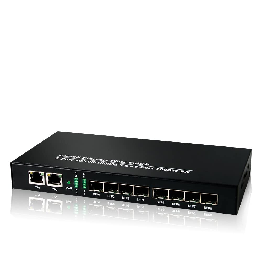 Hanutech Unmanaged Gigabit 8 Port Fiber Switch (2 RJ45 Ports + 8