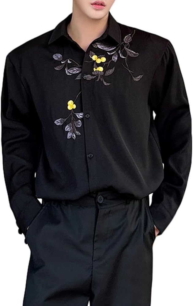 Amazon.co.jp: [JIYUTOR] メンズ 長袖シャツ 刺繍 ワイシャツ Y