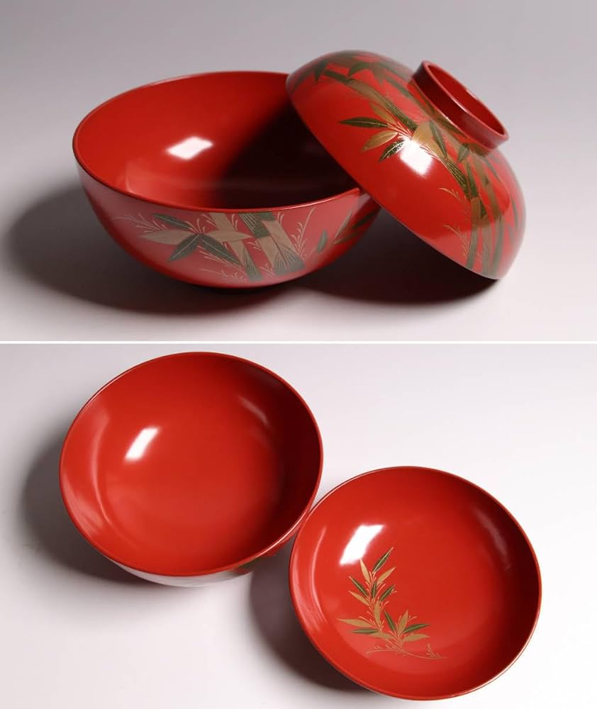 Amazon.co.jp: CG34輪島塗時代木製漆器竹笹蒔絵朱塗御吸物椀五客伝統