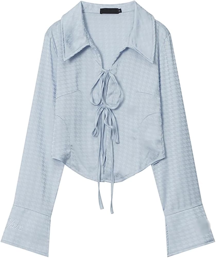 Chic Crop Shirts for Women Long Sleeve Blouse Ladies Turn Down