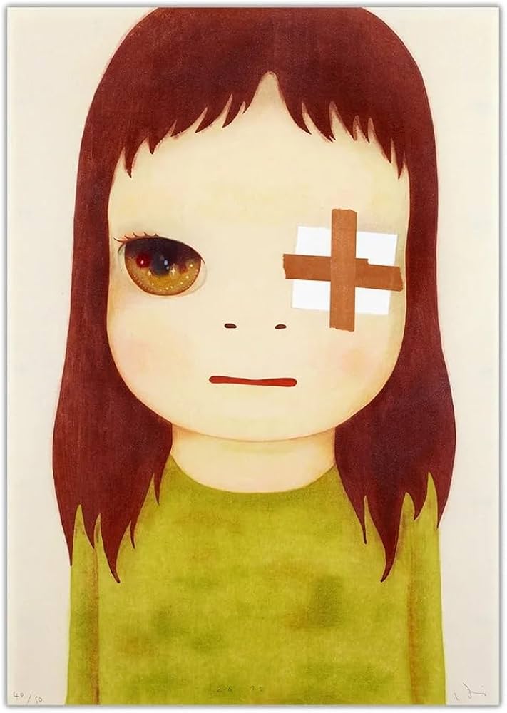 Amazon.co.jp: 奈良美智 ポスター《眼帯》キャンバス絵画 モダン