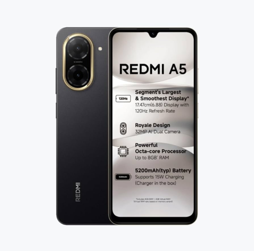 Redmi A5 Just Black (4GB RAM 128GB Storage) | Royale Design