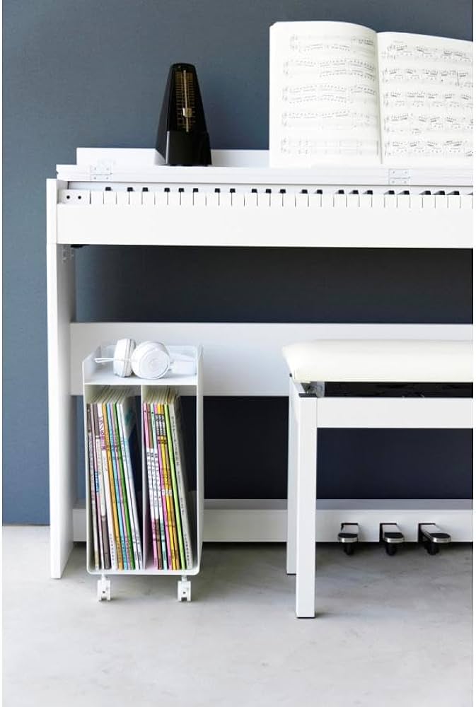 Amazon｜tower ピアノ下楽譜収納ワゴン ホワイト 山崎実業 1959 楽譜