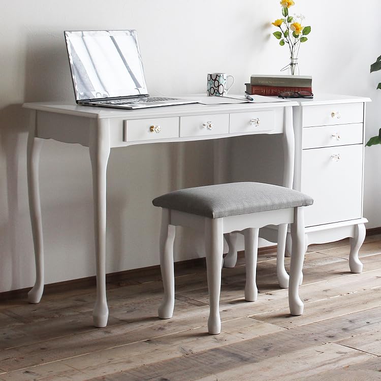 Aisha ホワイト木製ドレッサー・両面 椅子2個つき Aisha ホワイト木製