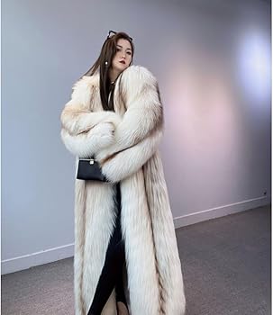 Denny&Dora Women's Fox Fur Jacket Long Style - Winter Trench Coat