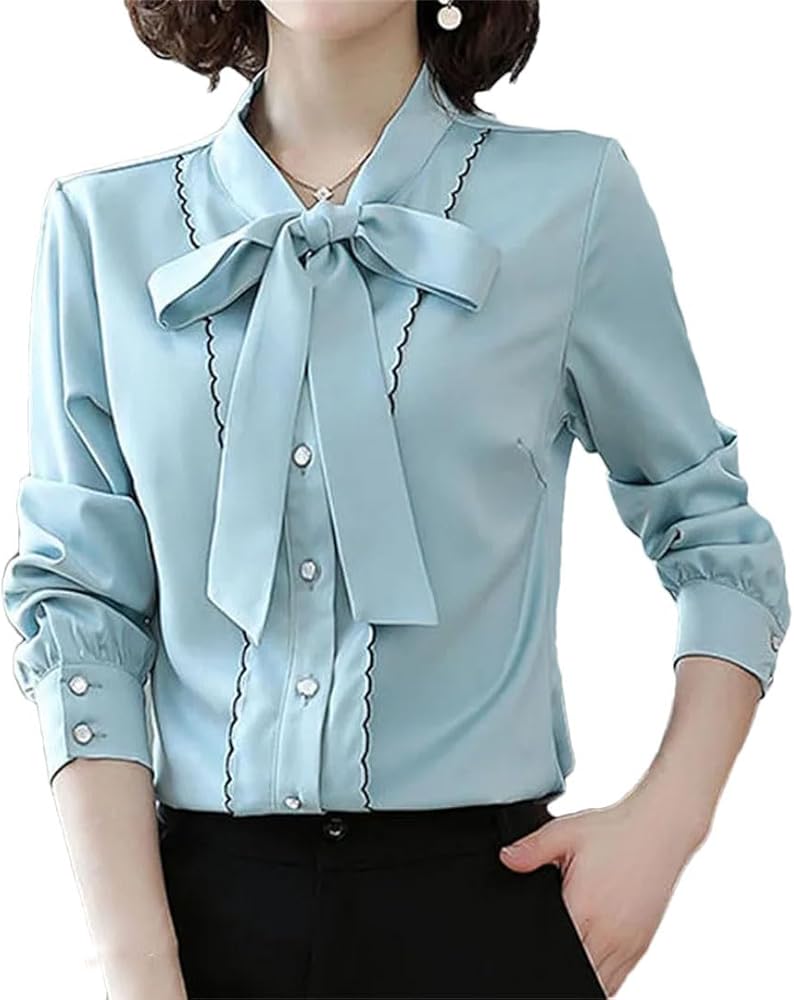 Women's Scarf Collar Single Breasted Lace Up Button Down Office