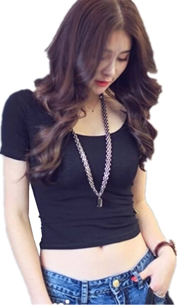 Amazon.co.jp: ショート丈 へそ出し セクシー ぴったり Tシャツ