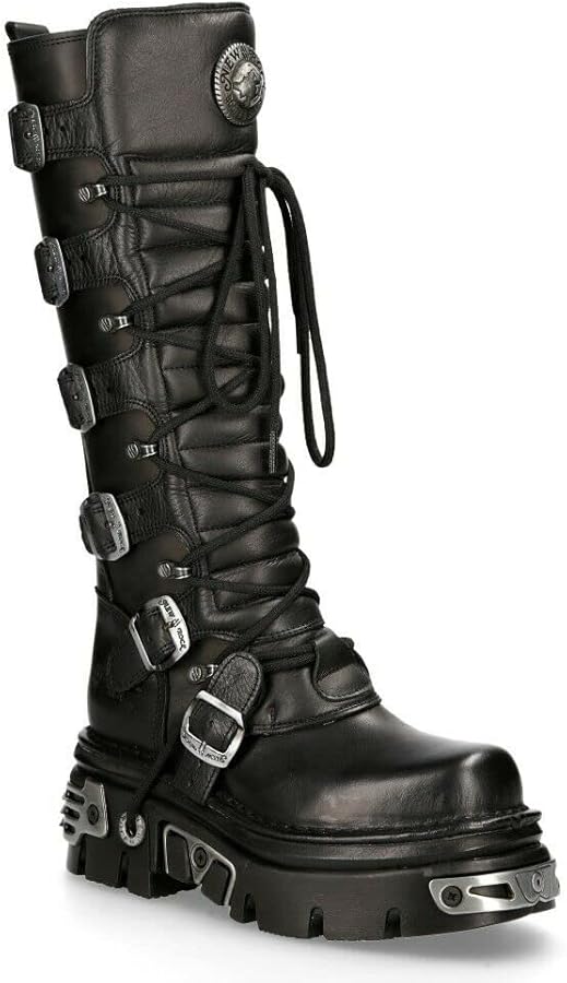 Amazon.com | New Rock Women's 272-S1 Metallic Black Leather Gothic