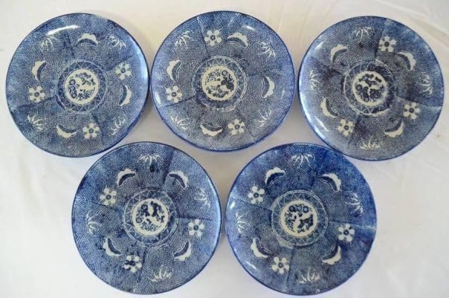 なます皿 5枚 江戸 蛇の目 唐草 松竹梅 窯傷 歪み 蔵出し なます皿 5枚