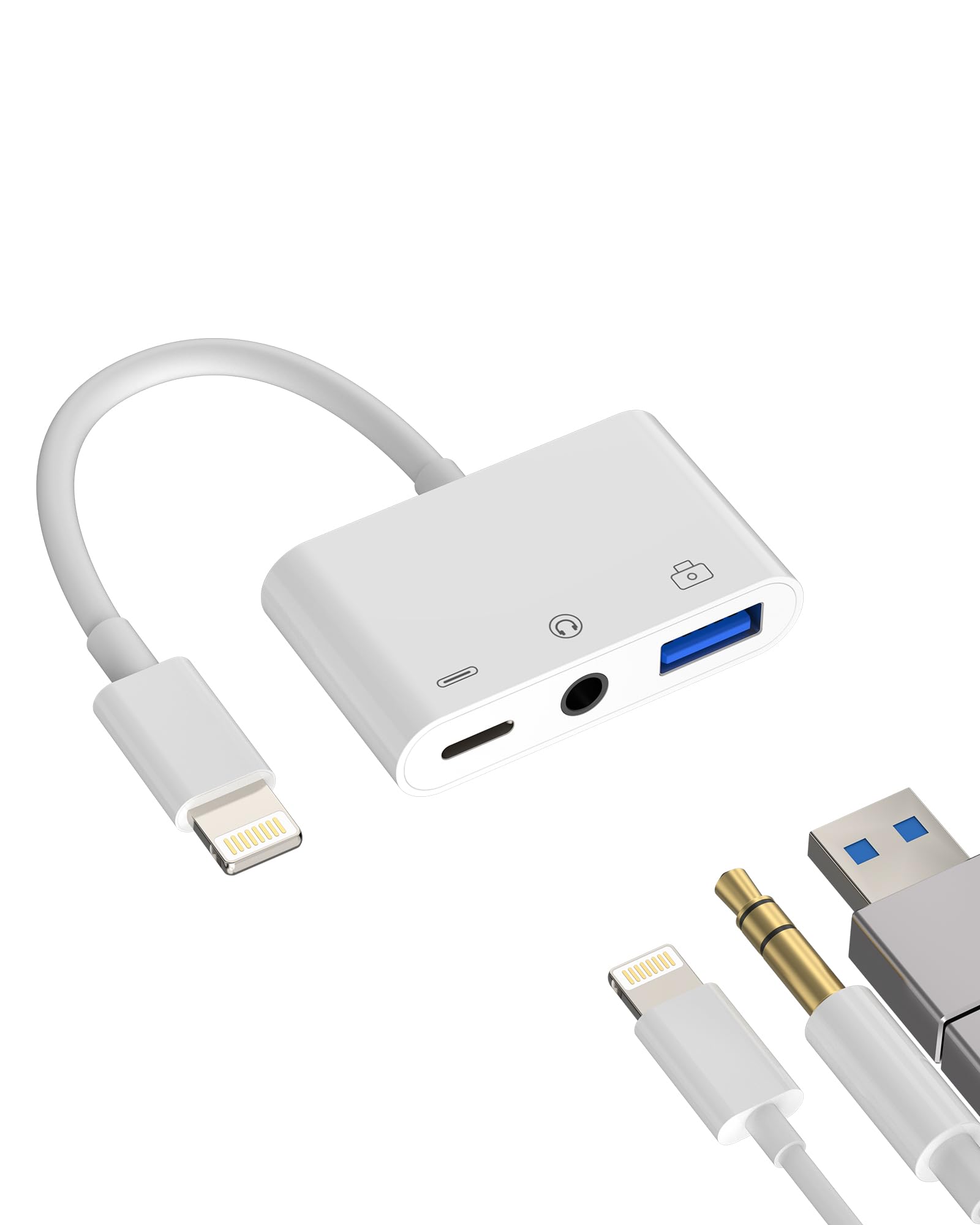 Amazon.com: 3.5mm Headphone to Lightning Jack USB Charger AUX 3in1