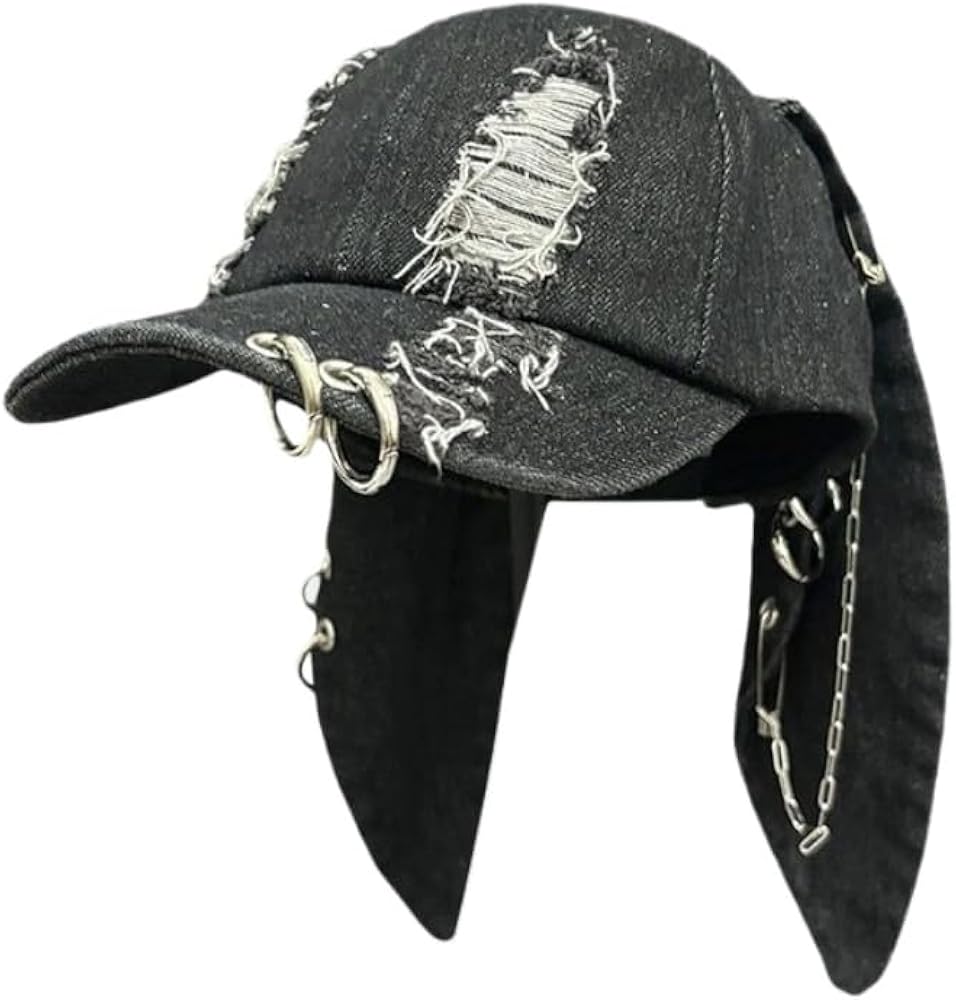 Y2k Iron Ring Trucker Hat Bunny Ear Baseball Cap Women Caps
