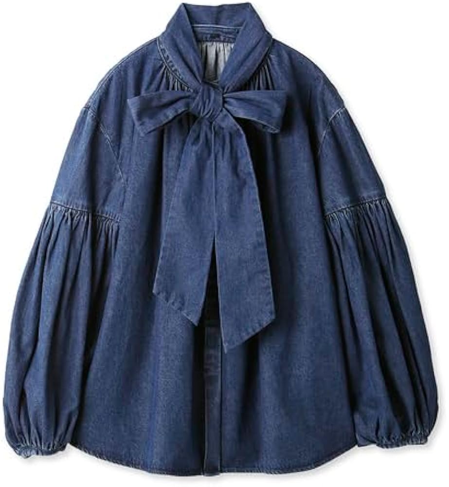 Amazon | [ミラオーウェン] ボウタイ付き袖ボリュームデニムブラウス