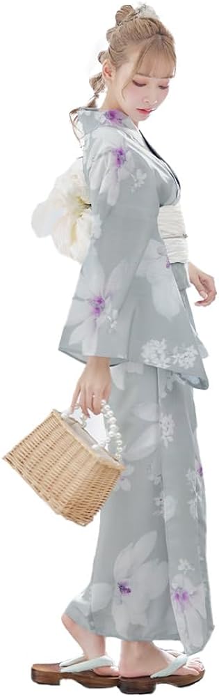 Amazon | 【浴衣】睡蓮花の水彩クラシック浴衣 siwa-k29/ 19himo-GY×GY