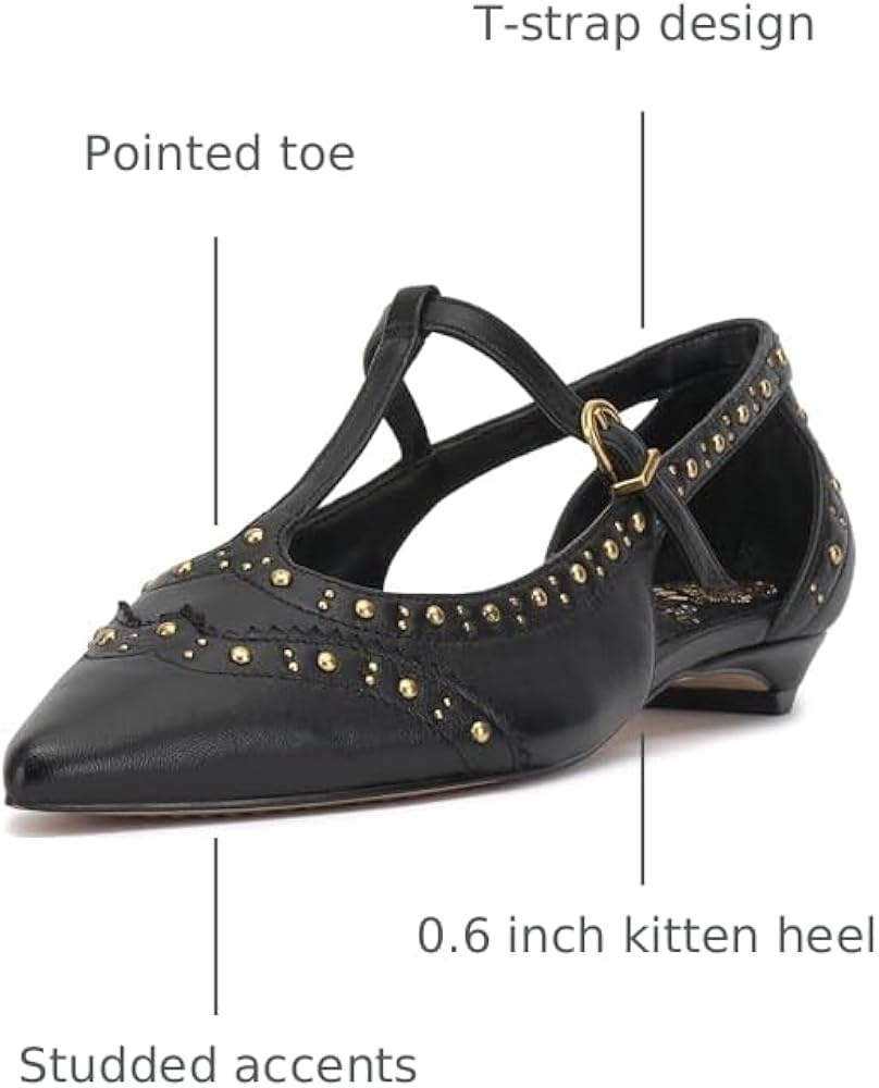 Amazon.com | Vince Camuto Valkie Studded Kitten Heel T-Strap Flat