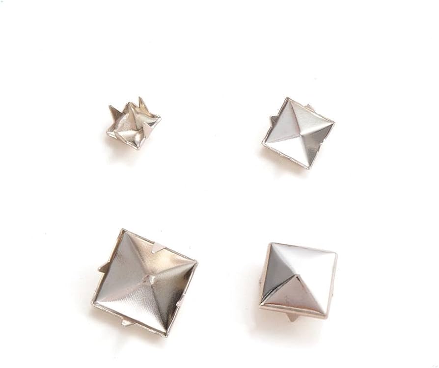 700Pcs 10 mm Square Pyramid Studs Silver Metal Four-Jaw Square