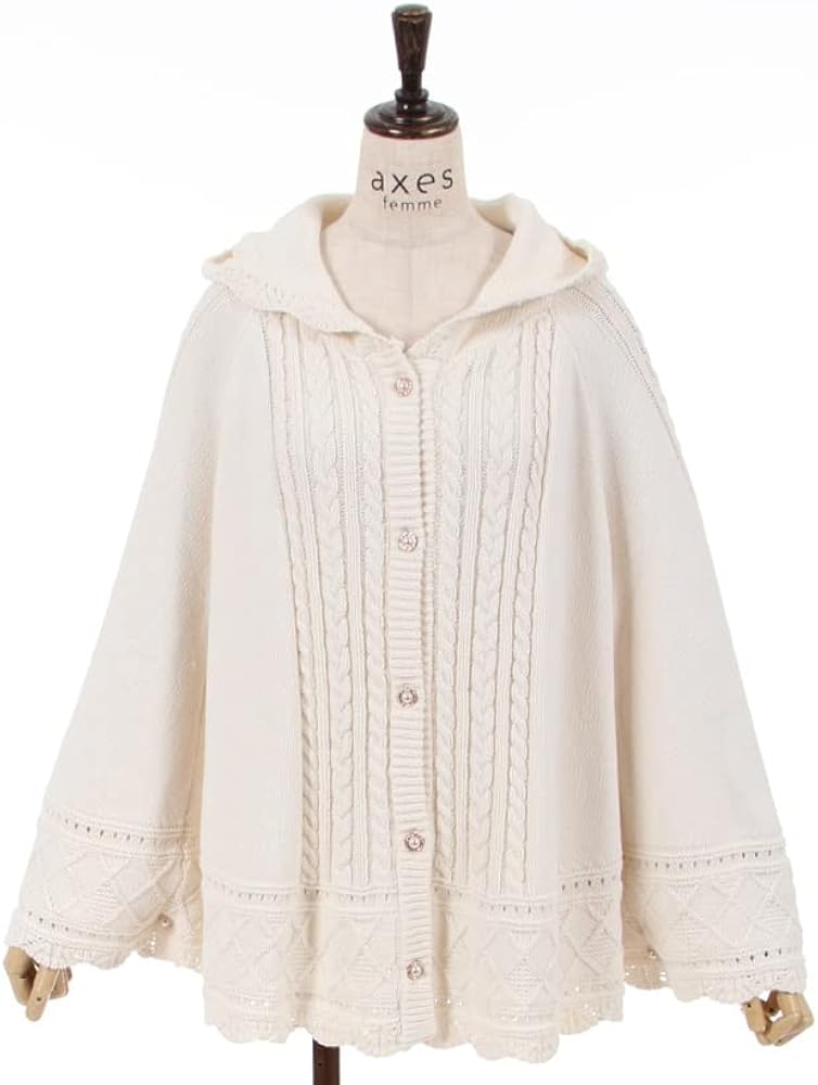 Radyホワイト ケーブルニット ポンチョ F Radyホワイト ケーブルニット