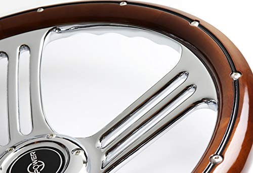 Amazon | W-Power 14インチ ダークウッドグリップ 6穴 3本スポーク