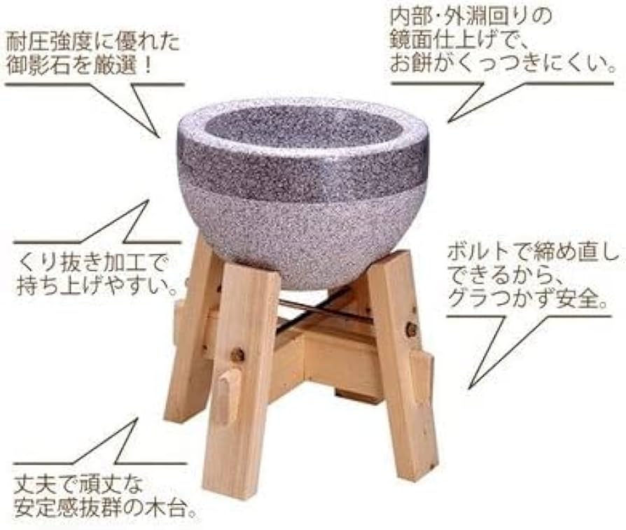 Amazon｜石臼 餅つき臼 御影石製 石うす 餅つきセット (2升用)｜調理