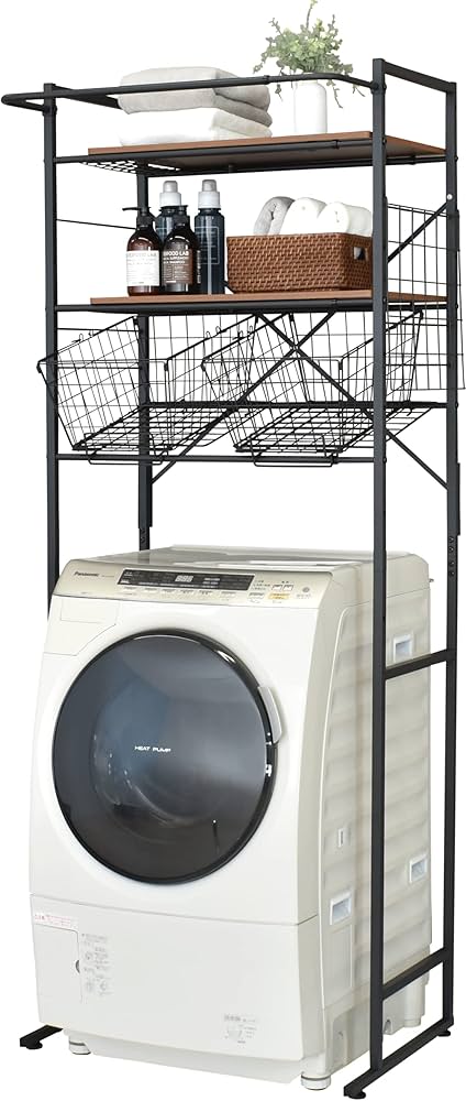 Amazon｜ekans(エカンズ) 棚付きランドリーラック LSH-500B バスケット