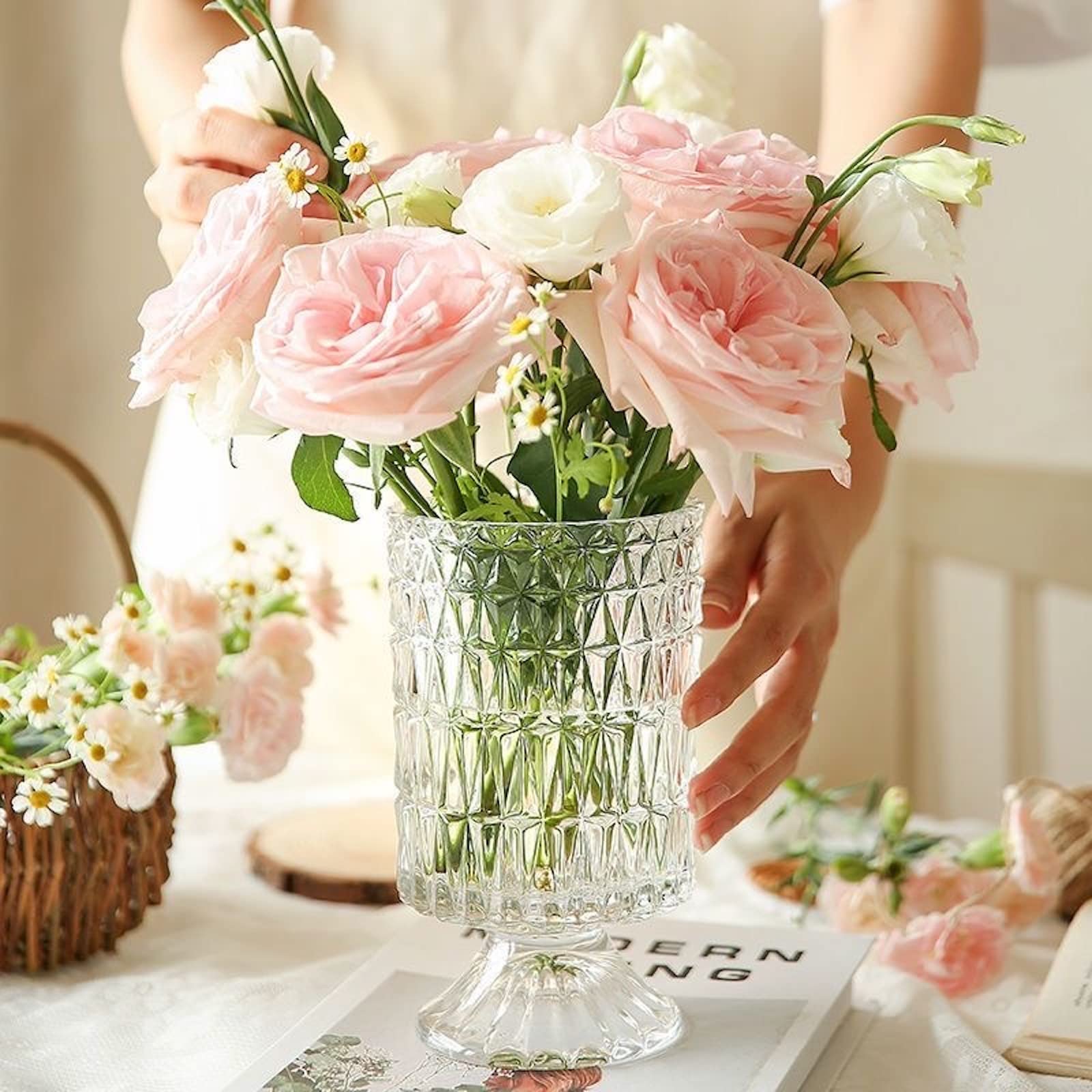 Amazon.com: BLOFLO Embossed Glass Vase, 7'' Crystal Glass Vases
