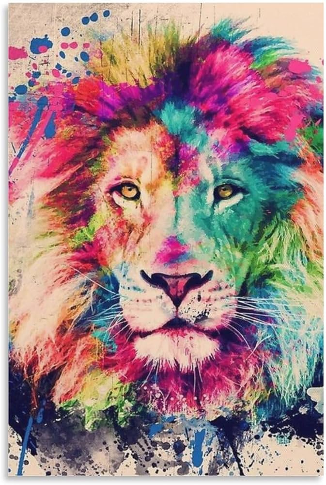 Amazon.co.jp: カラフルなライオン アート ポスター ホーム装飾 アート