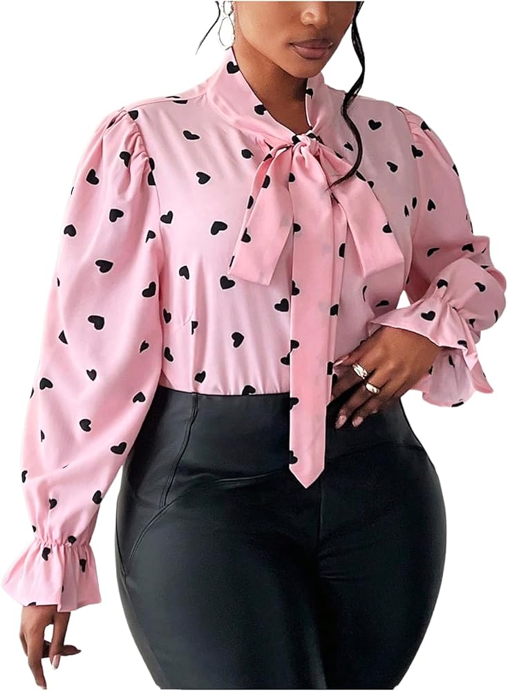 Amazon.com: WDIRARA Women's Plus Size Heart Print Bow Tie Neck